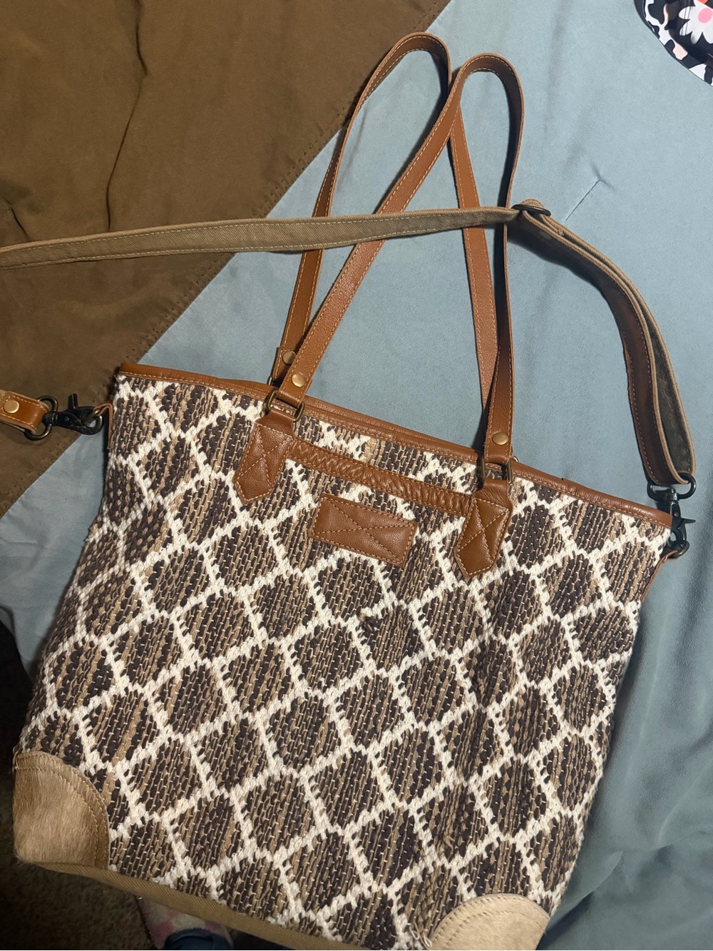 Myra Bag Textured Tote with Brown Trim
